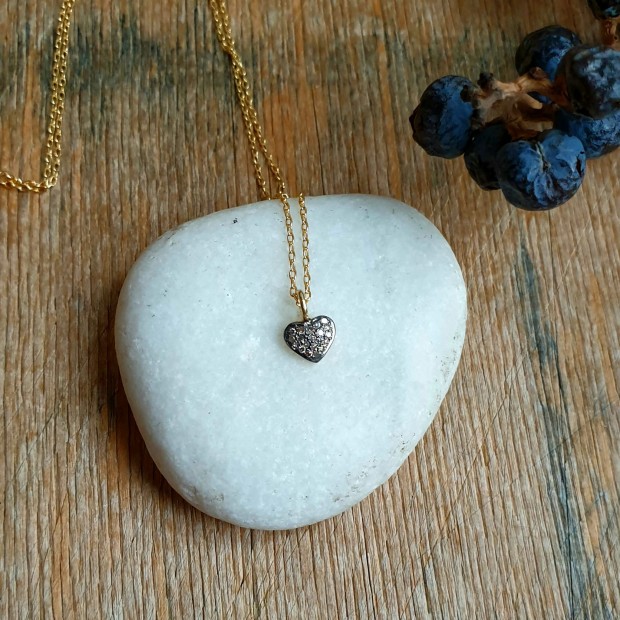 5 Octobre sidabro kaklo papuošalas su deimantais Mini Heart